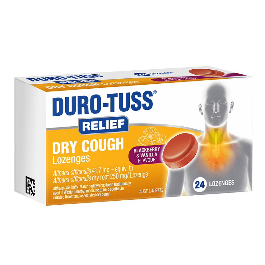 DURO-TUSS RELIEF Dry Cough Lozenges angled packaging
